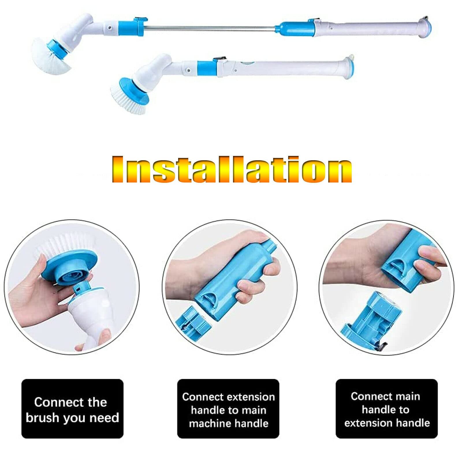Электрическая аккумуляторная щетка Hurricane Spin Brush 3 сменные насадки телескопическая ручка 35 дюймов White, фото №5