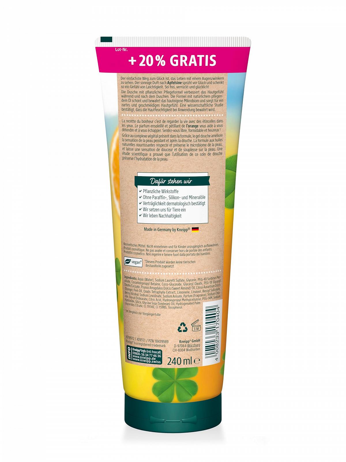 Гель для душу Kneipp Be Free, Crazy and Happy з ароматом сонячного апельсина 240 мл, фото №2