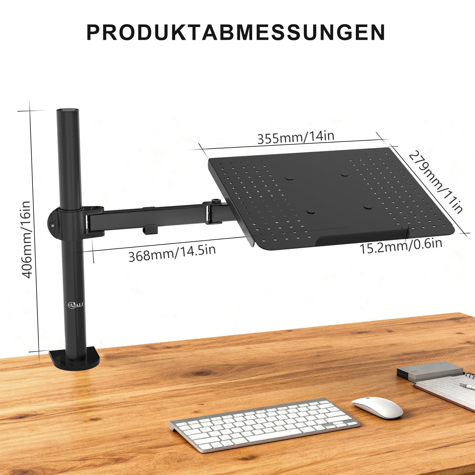 Тримач для ноутбука WALI для столу до 17 дюймів, регульований, вентильована платформа, 10 кг, чорний, фото №8 Тримач для ноутбука WALI для столу до 17 дюймів, регульований, вентильована платформа, 10 кг, чорний, фото №8