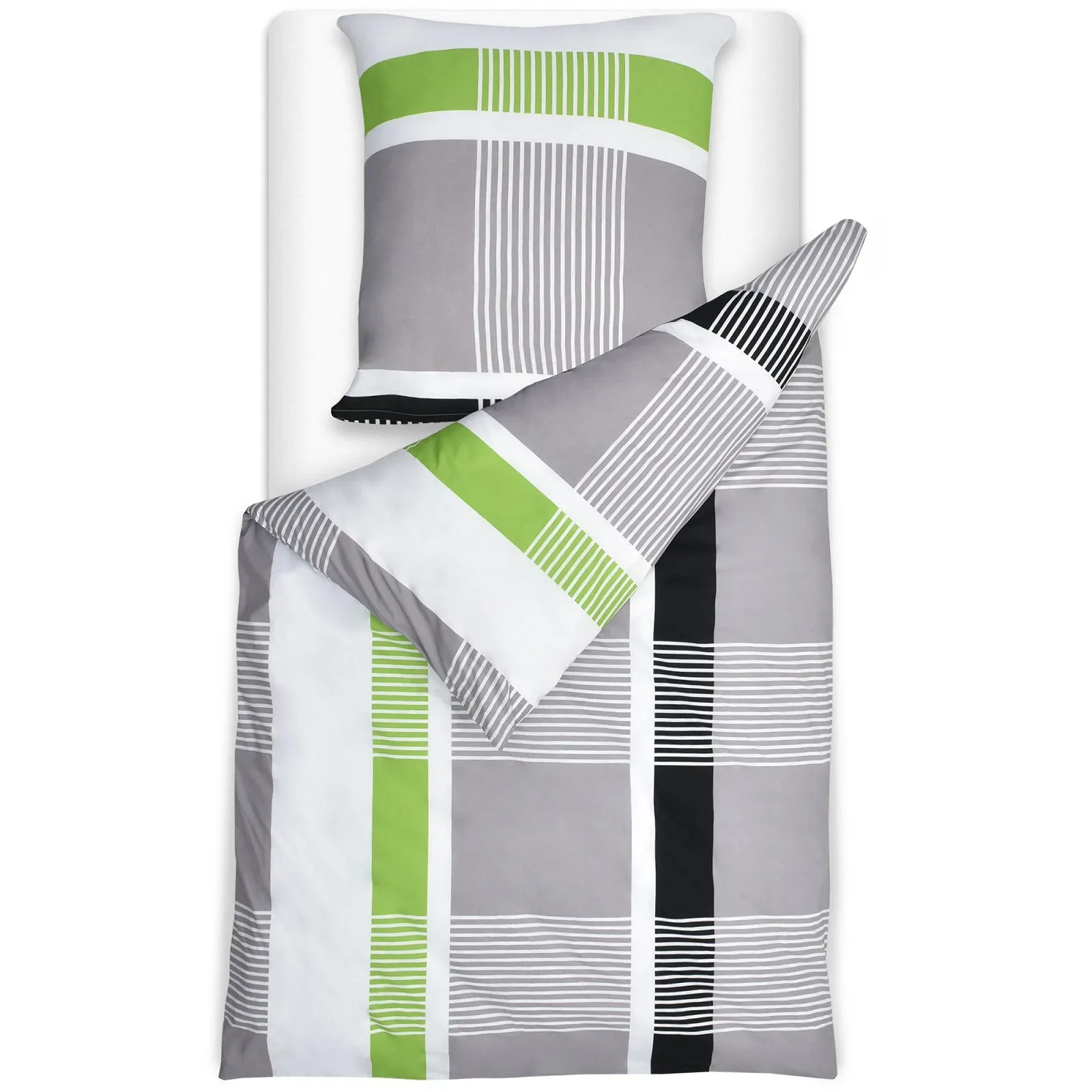 Постільна білизна Beautissu Dana 135 x 200 або 155 x 220 см на блискавці бавовна 100% наволочка 80 x 80 см Сіро-зелено-біла, фото №5