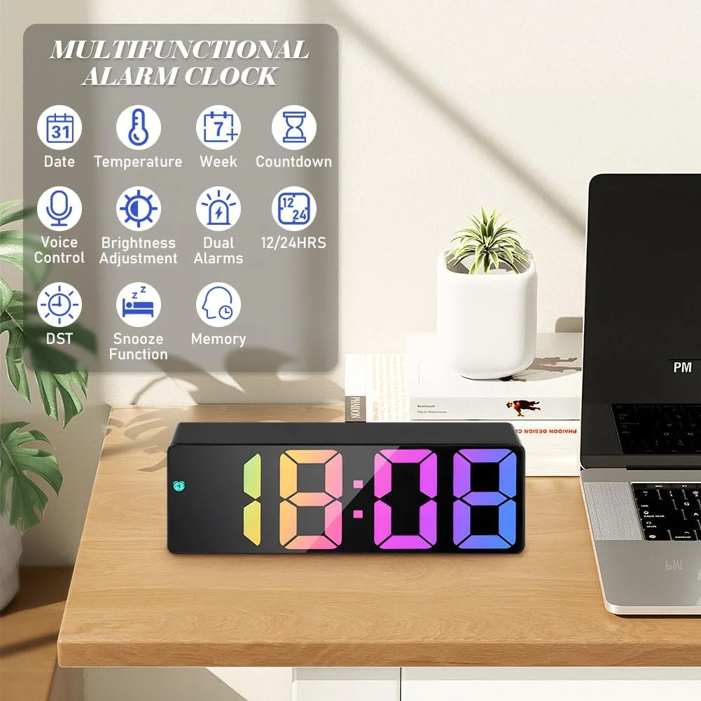 Цифровой Будильник flintronic LED с Большими Цифрами, Настольные Часы с Отображением Температуры, USB Питанием, Прикроватные Часы с Функцией Повтора/Регулировкой, фото №3