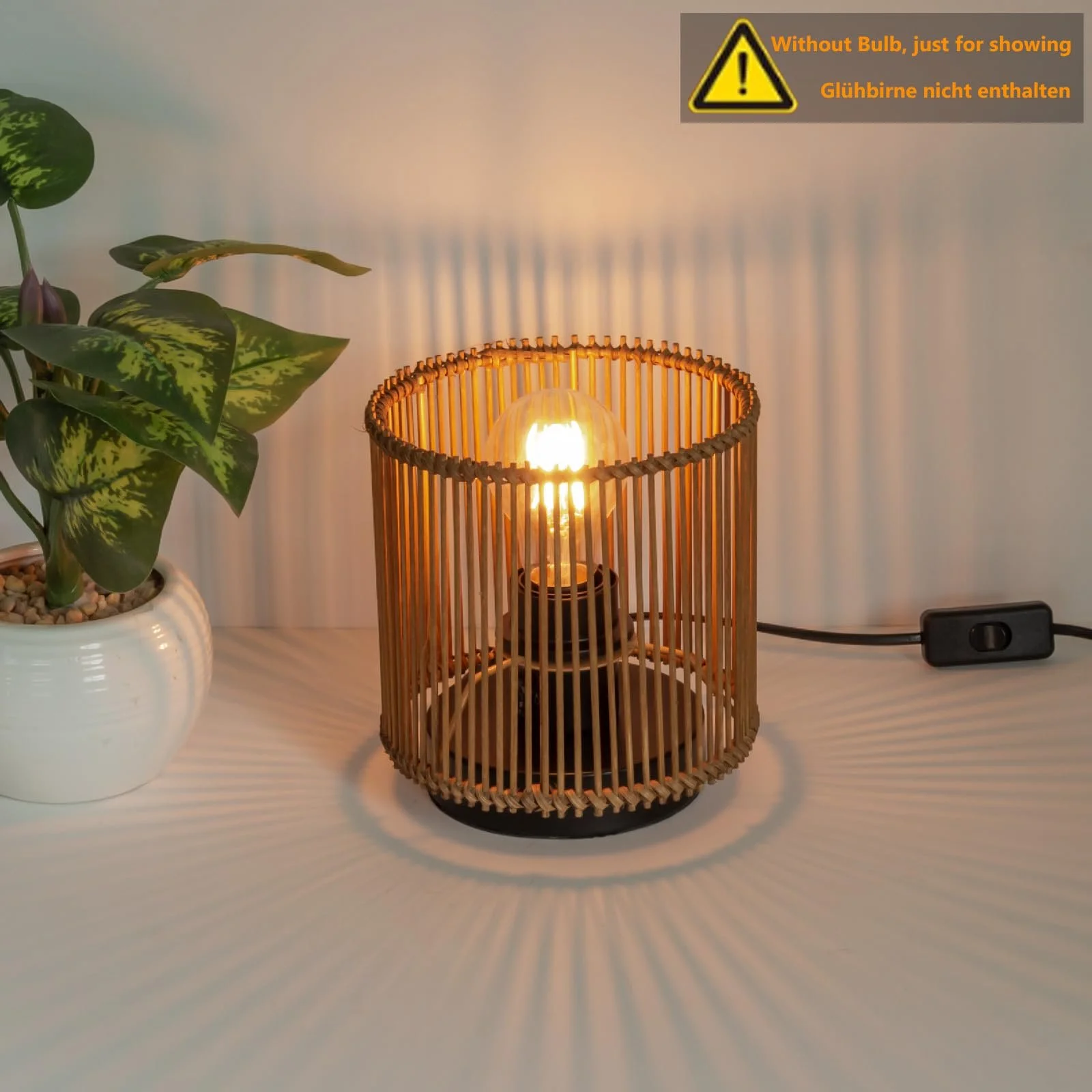 Настільна лампа Boho Retro Метал/Дерево Ротанг Коричнева, фото №5