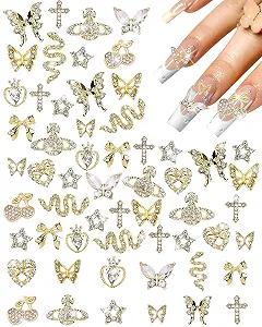 Украшения для ногтей 24 шт., Y2k Металлические украшения для ногтей, 3D Сердце Бантик Бабочка с камнями, Вишня, Блестящие ювелирные изделия - Фото 1