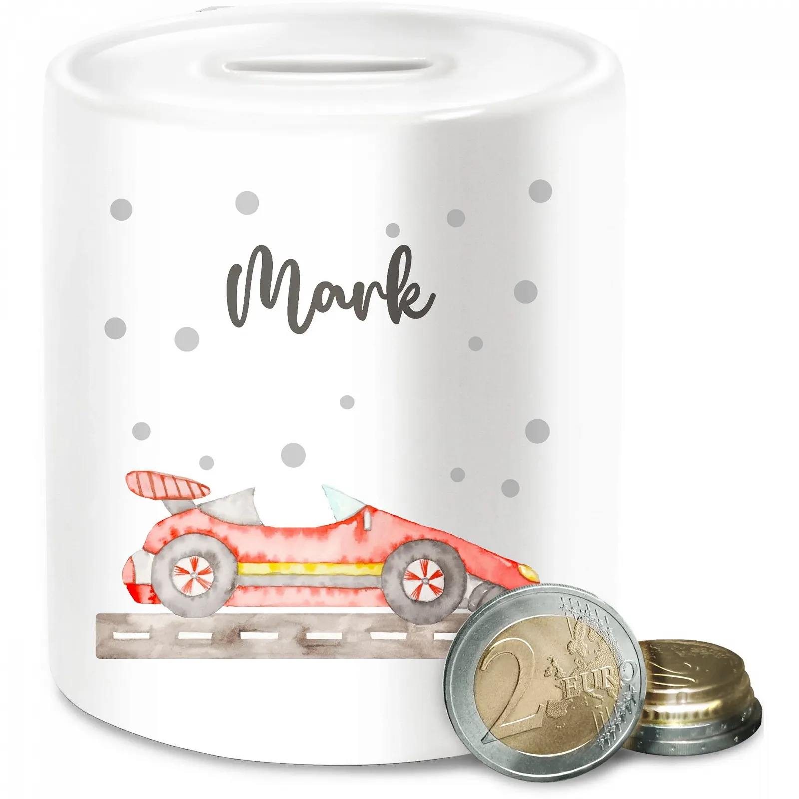 Скарбничка Гоночний автомобіль керамічна біла One Size, фото №1