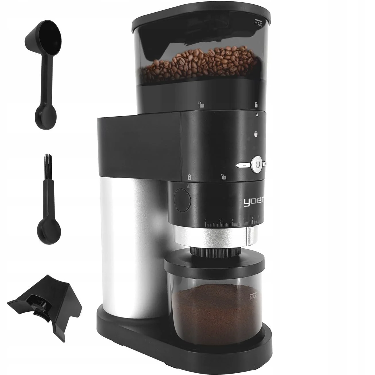 Кофемолка Yoer Mulino BCG01BK Электрическая 150 Вт Дисковая Автоматическая 43 уровня помола Коническая Сталь Черный, фото №1