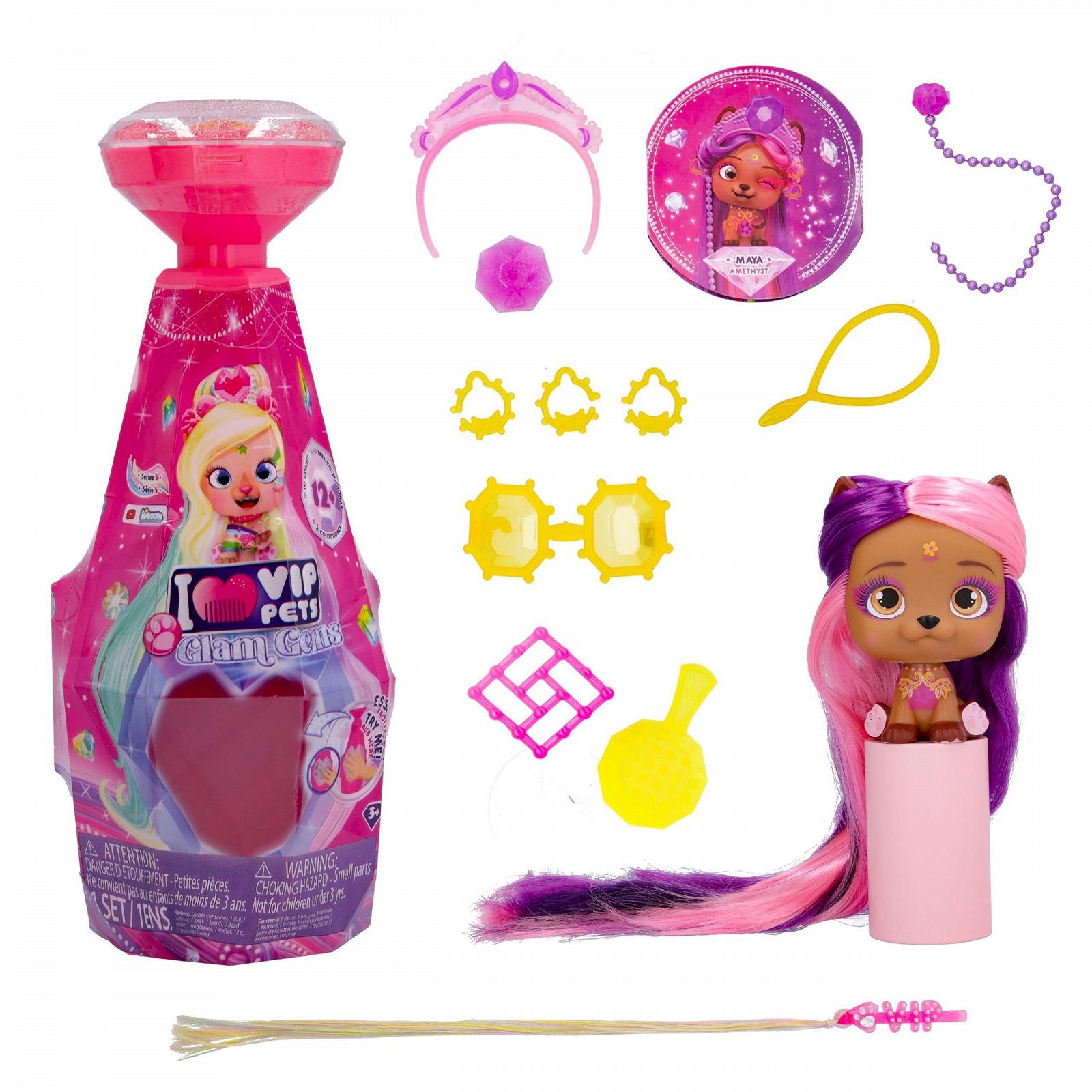 Фігурка VIP PETS Glam Gems S5 Сюрпризний цуцик в блискучому гламурному образі з 30 см довгим волоссям для розчісування та аксесуарами з дорогоцінного каміння для ідеального блискучого стилю - Подарунок для хлопчиків 3+, фото №11