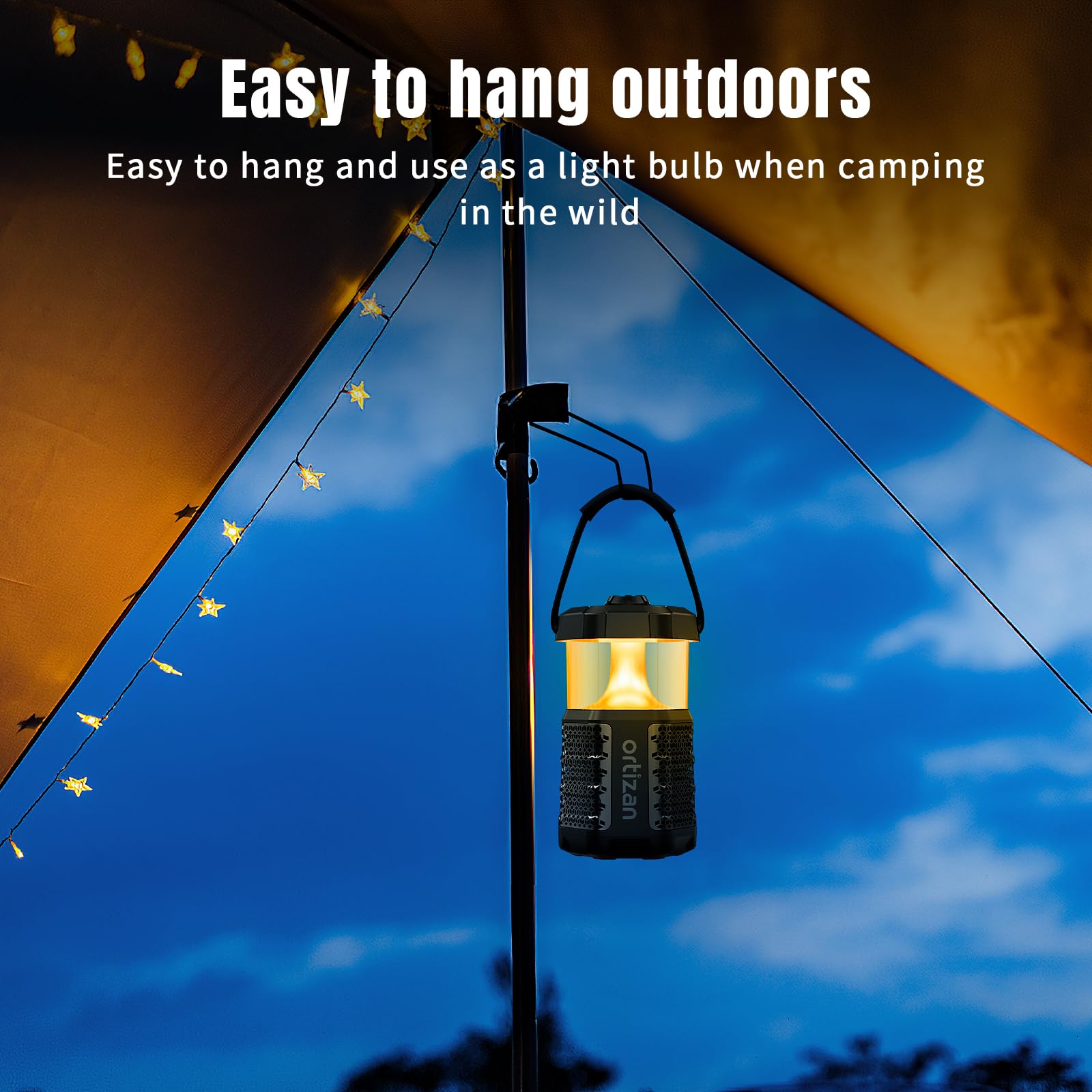 Портативная колонка Ortizan Outdoor Bluetooth Box с лампой для кемпинга, IPX7, 30Вт, 2 световых режима, Bluetooth 5.3, 24 часа работы, фото №7