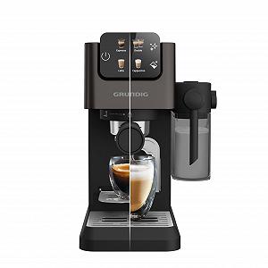 Рожковая кофеварка GRUNDIG KSM 5330 со встроенным контейнером для молока, мощность 1628 Вт, давление насоса 15 бар, двойной дозатор, цветной сенсорный дисплей, BrewSense, CreamyPro, Dark Inox/Black - Фото 1