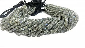 Намистини Розового Лабрадориту, рондель, гладенькі, 4.5 мм, нитка довжиною 33 см для намиста та браслета - Фото 1