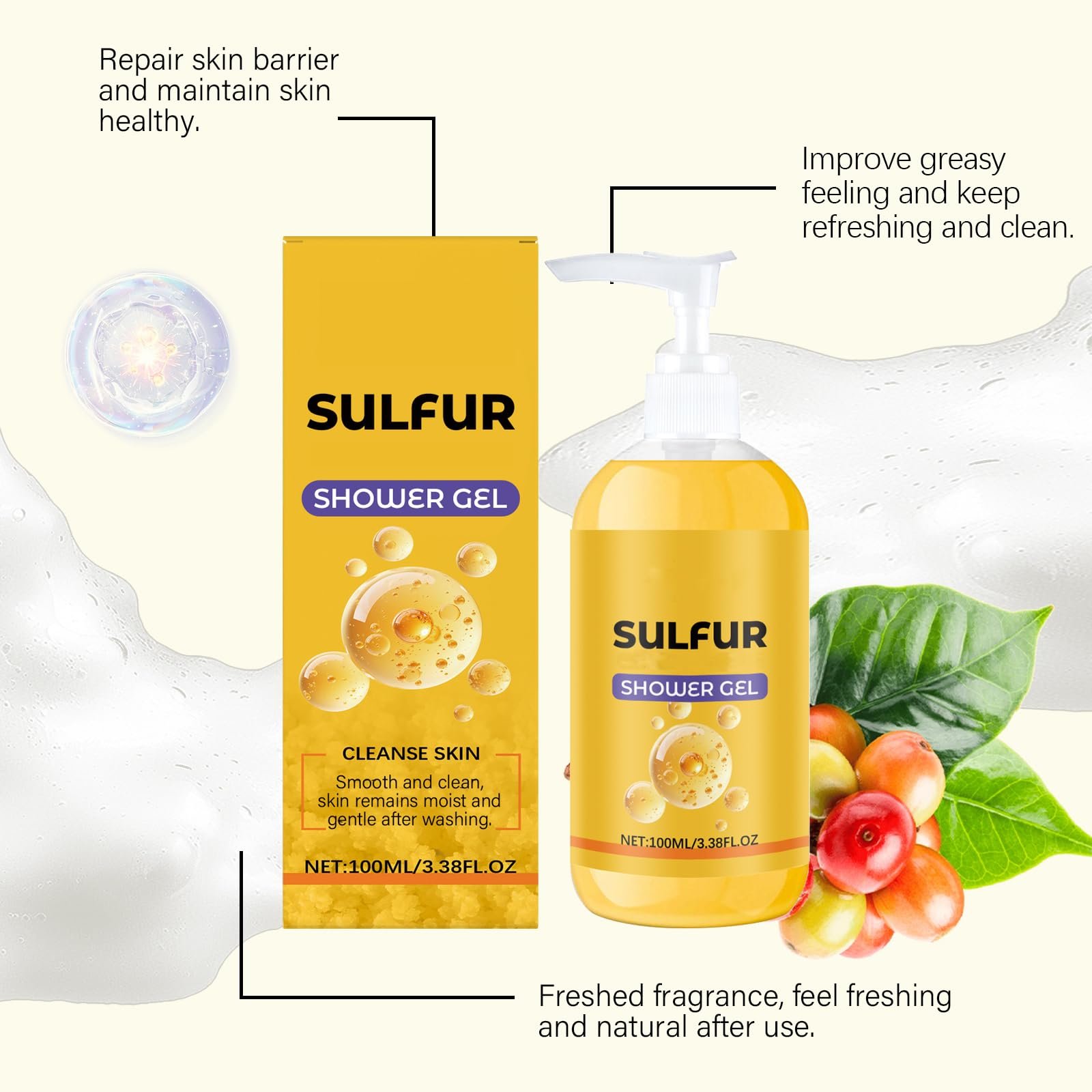 Гель для душу Sulfur Refreshing Natural Moisturising Deep Cleansing 3 шт., фото №3