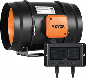 Канальний вентилятор VEVOR GX-08-200 з контролером температури та вологості / 200 мм / Тихий / Чорний-Оранжевий - Фото 1