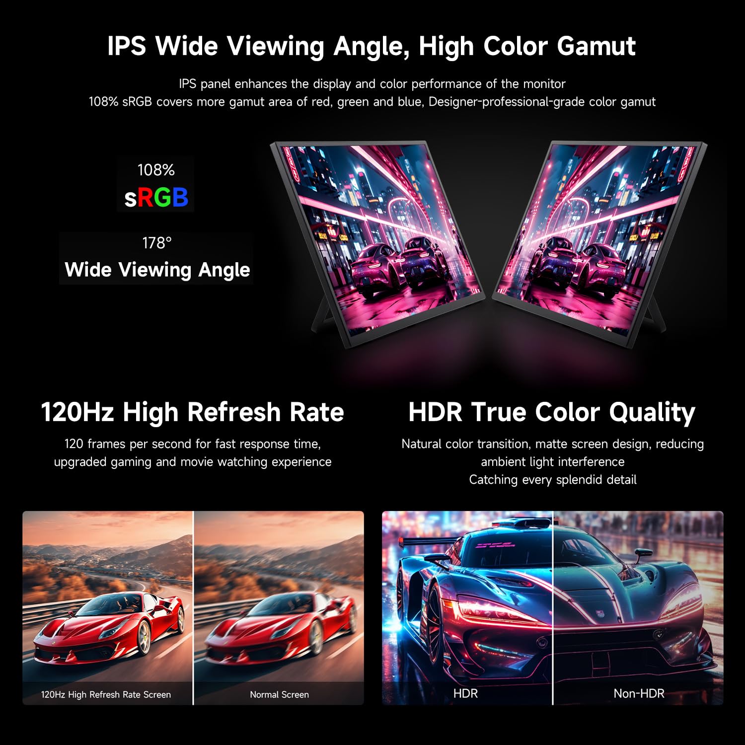 Портативный монитор LUCKFOX 18.5 дюймов 1080P FHD USB-C HDMI 120Hz с подставкой, фото №6