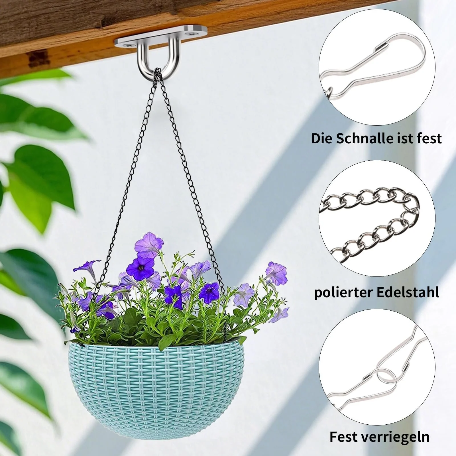 Набір ланцюжків для підвісних кошиків Металеві регульовані для годівниць та декору, 6 шт., 50 см, Сріблястий, фото №3