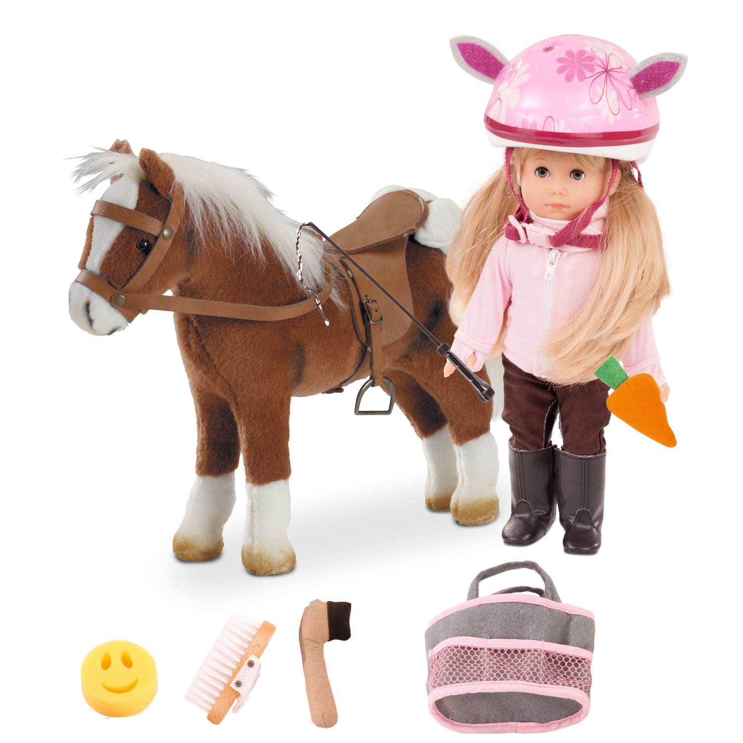 Кукла Götz Just Like Me Mia - Riding Fun with Fritz в наборе 27 см с длинными светлыми волосами, голубые спящие глаза в 17-элементном наборе, фото №1