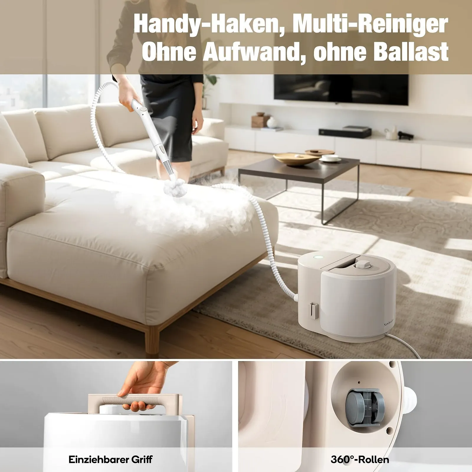 Пароочисник Newbealer 2-в-1 1500 Вт 5 бар 1.5 л Золотистий, фото №4