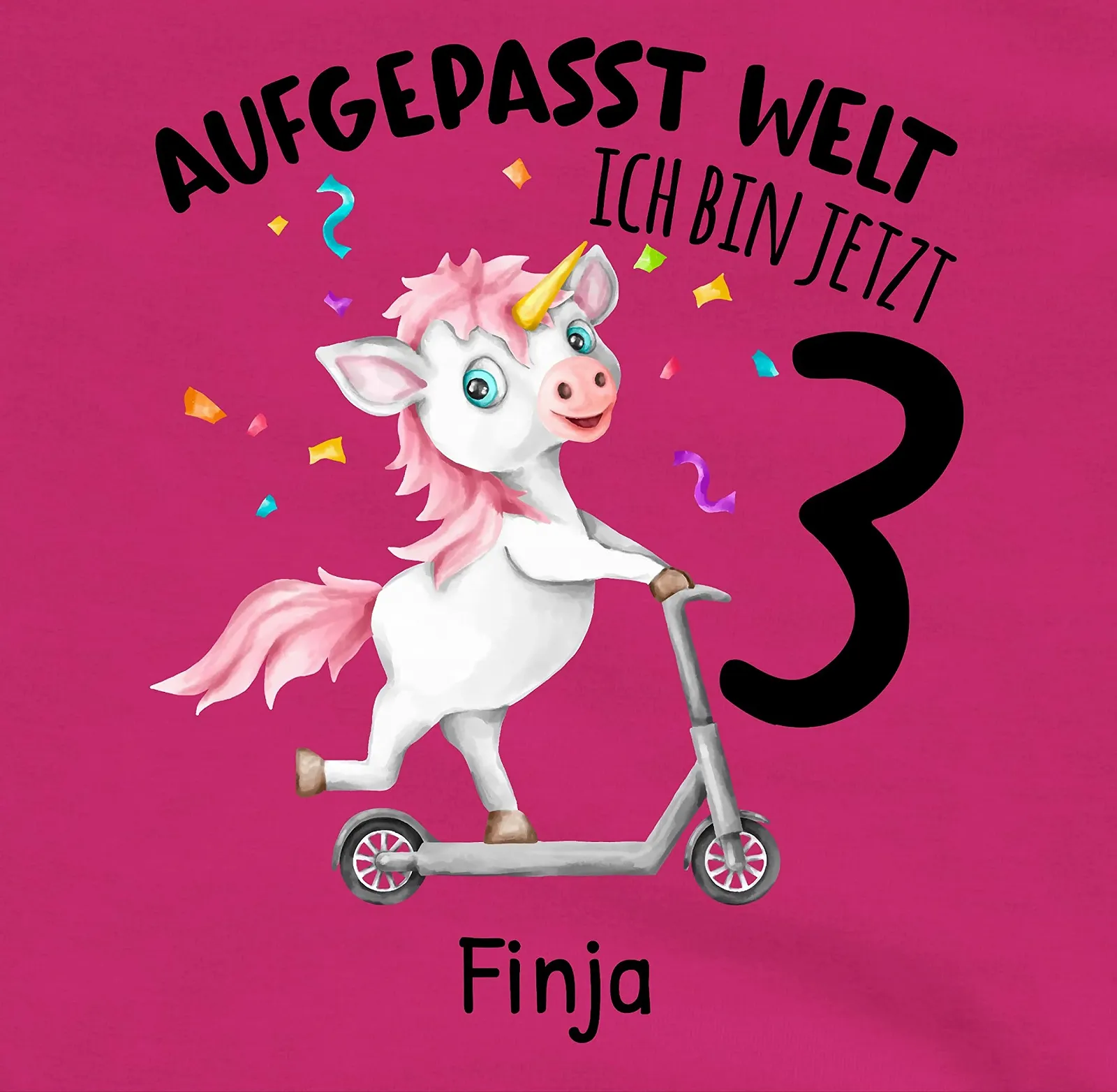 Свитшот Shirtracer 3. Geburtstag - Aufgepasst Welt - Ich Bin jetzt 3 - Einhorn mit Name zum Dritten, фото №2