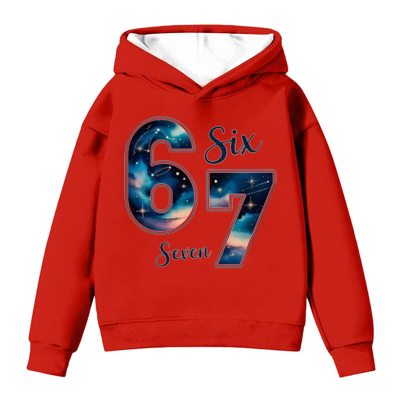 Худи для девочки 67 Meme с длинными рукавами, капюшоном и принтом 67, удобный мягкий свитшот, пуловер для активного отдыха, джемпер для девочек и мальчиков, фото №1