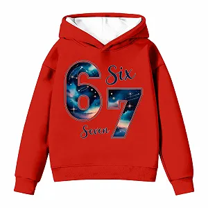 Худи для девочки 67 Meme с длинными рукавами, капюшоном и принтом 67, удобный мягкий свитшот, пуловер для активного отдыха, джемпер для девочек и мальчиков - Фото 1