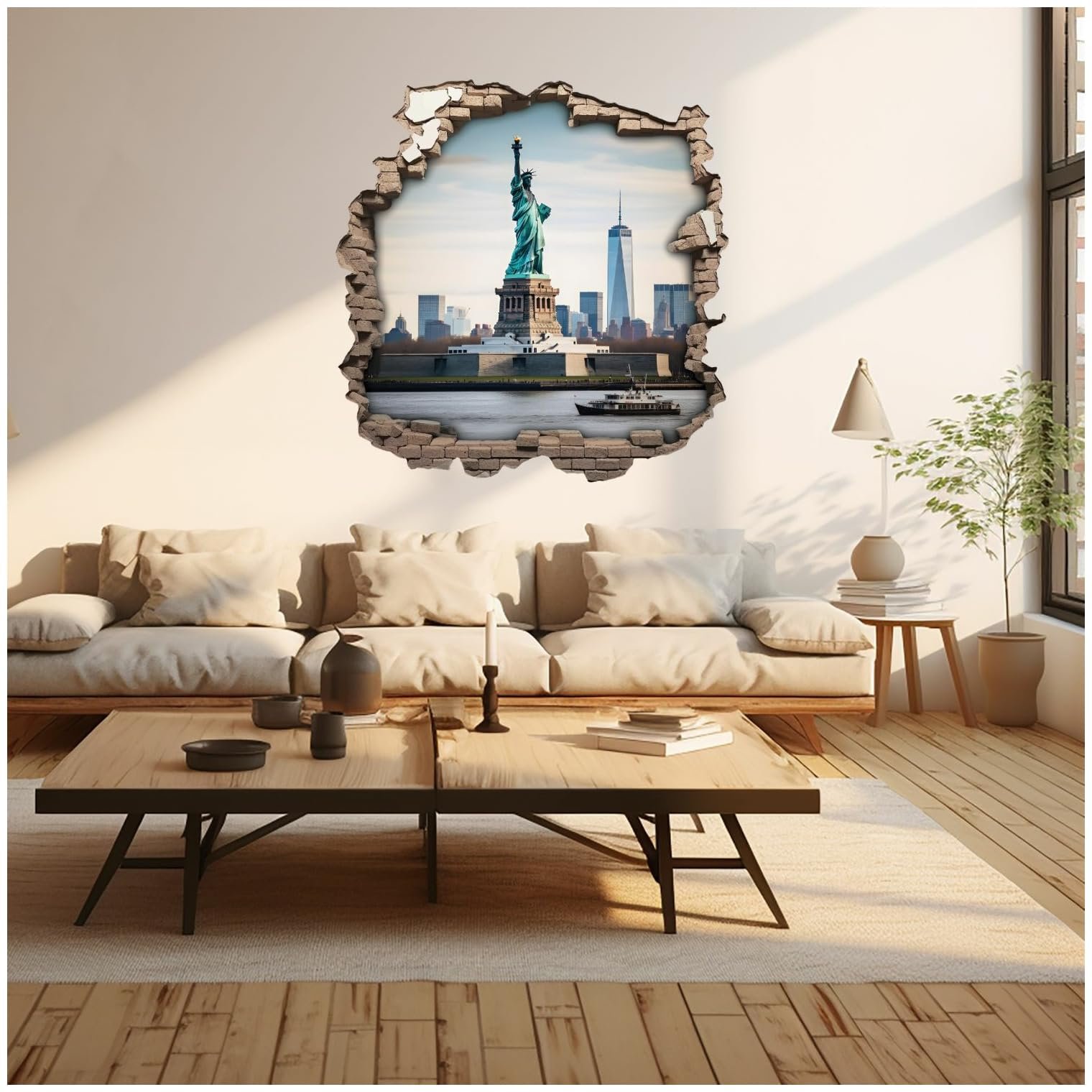 Наклейка на стіну Samunshi Statue of Liberty USA отвір у стіні 70 x 70 см багатокольорова, фото №2