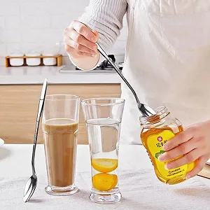 Ложка Набор из 12 штук с длинной ручкой из нержавеющей стали для смешивания, для латте макиато, для коктейлей, десертов, полированная нержавеющая сталь, можно мыть в посудомоечной машине synthetic.ua - Фото 1