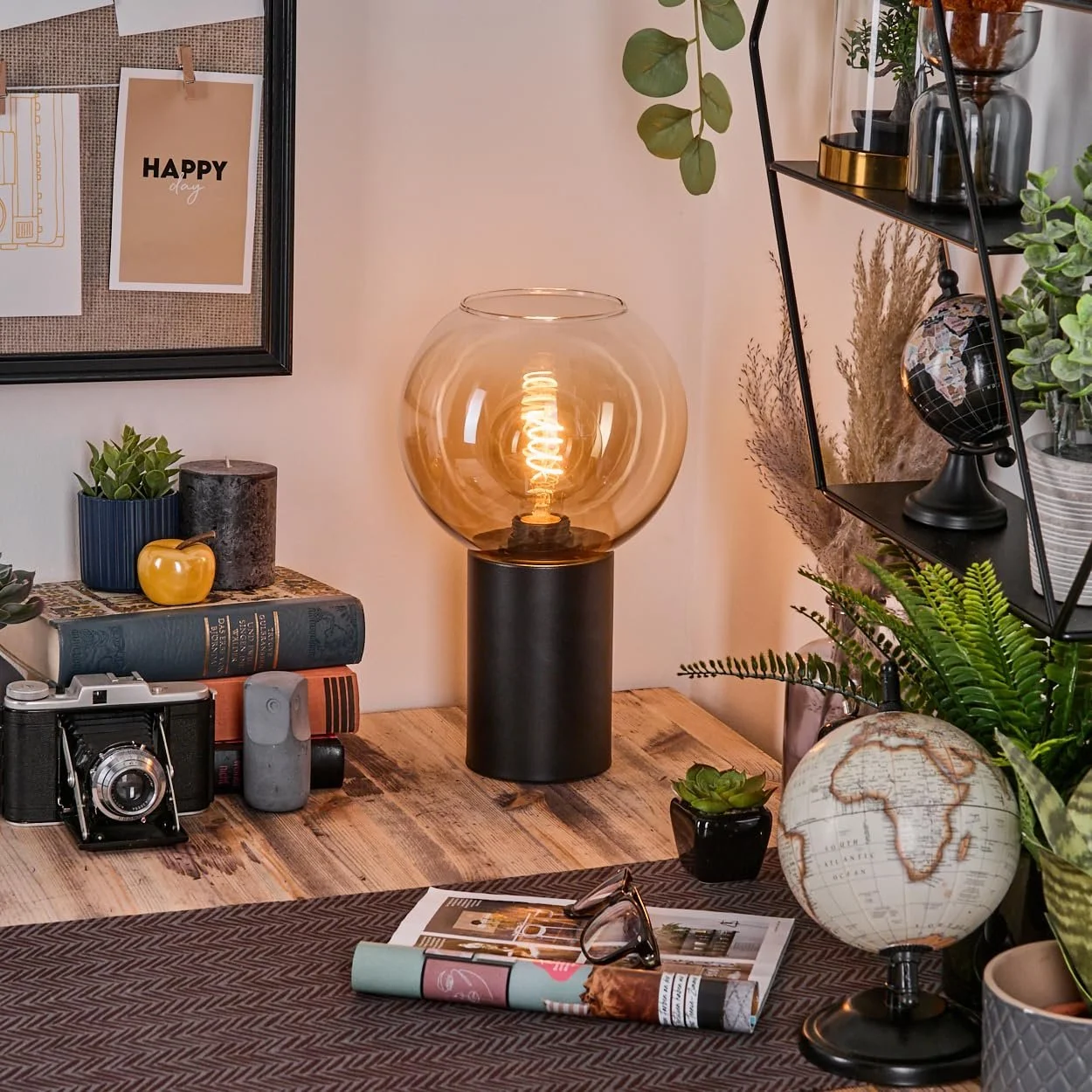 Настільна лампа HOFSTEIN Koyoto Метал/Скло E27 20 см Black/Amber/Clear, фото №7