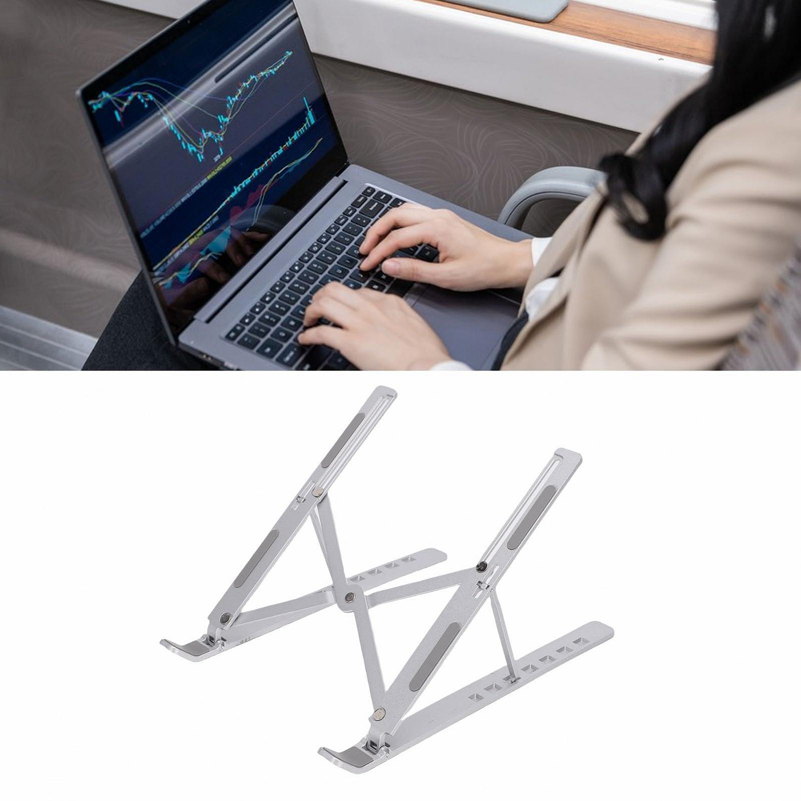 Подставка для ноутбука Asixxsix, с 7 уровнями регулировки высоты, складная портативная подставка из алюминиевого сплава с нескользящими силиконовыми накладками для ноутбуков и планшетов 10-15,6 дюймов, фото №4 Подставка для ноутбука Asixxsix, с 7 уровнями регулировки высоты, складная портативная подставка из алюминиевого сплава с нескользящими силиконовыми накладками для ноутбуков и планшетов 10-15,6 дюймов, фото №4
