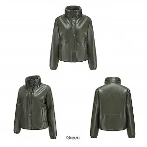 Куртка пуховик QLXYYFC Женская короткая PU, длинный рукав synthetic.ua - Фото 1