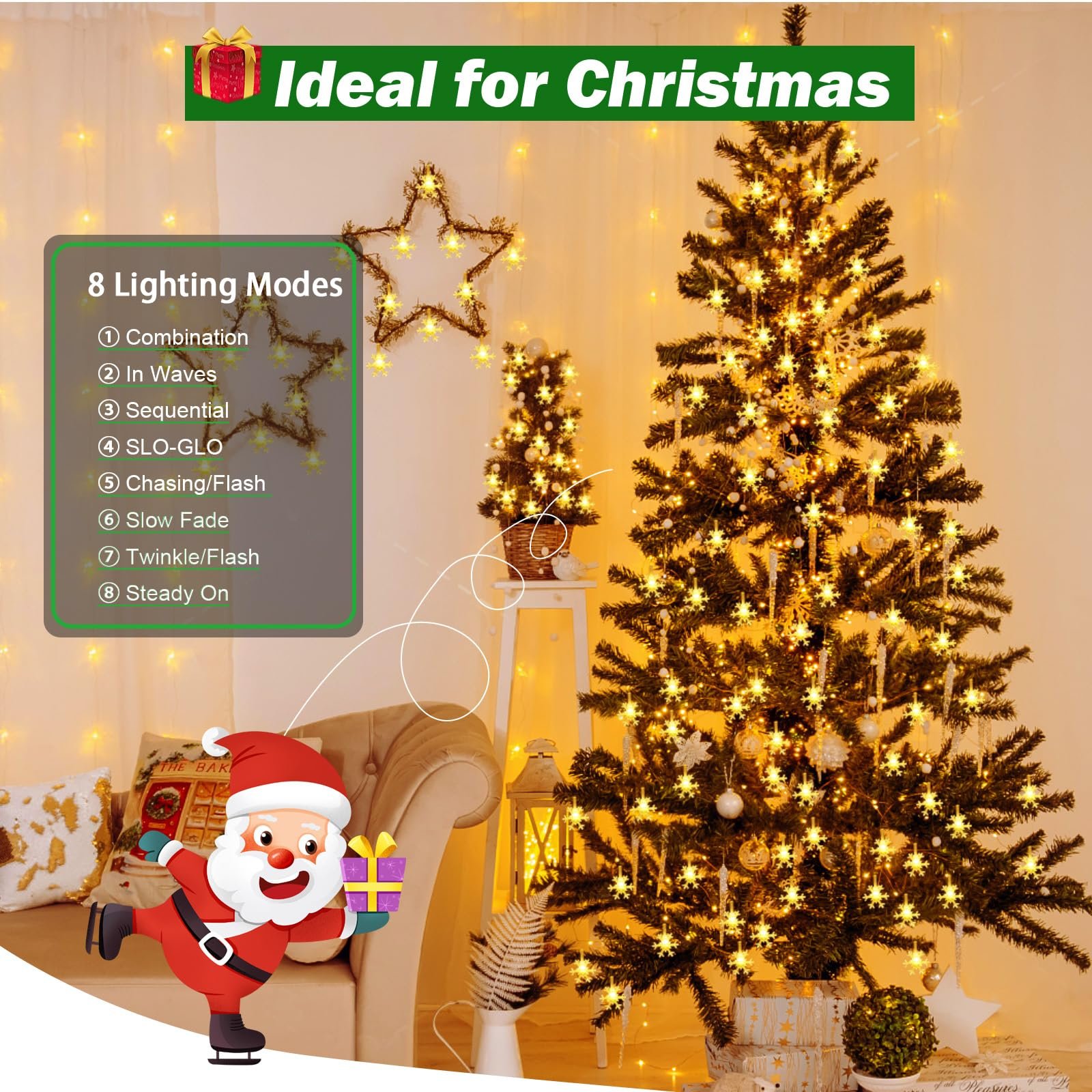 Гирлянда Cshare Snowflake 15 м 100 LED с вилкой Теплый белый, фото №2