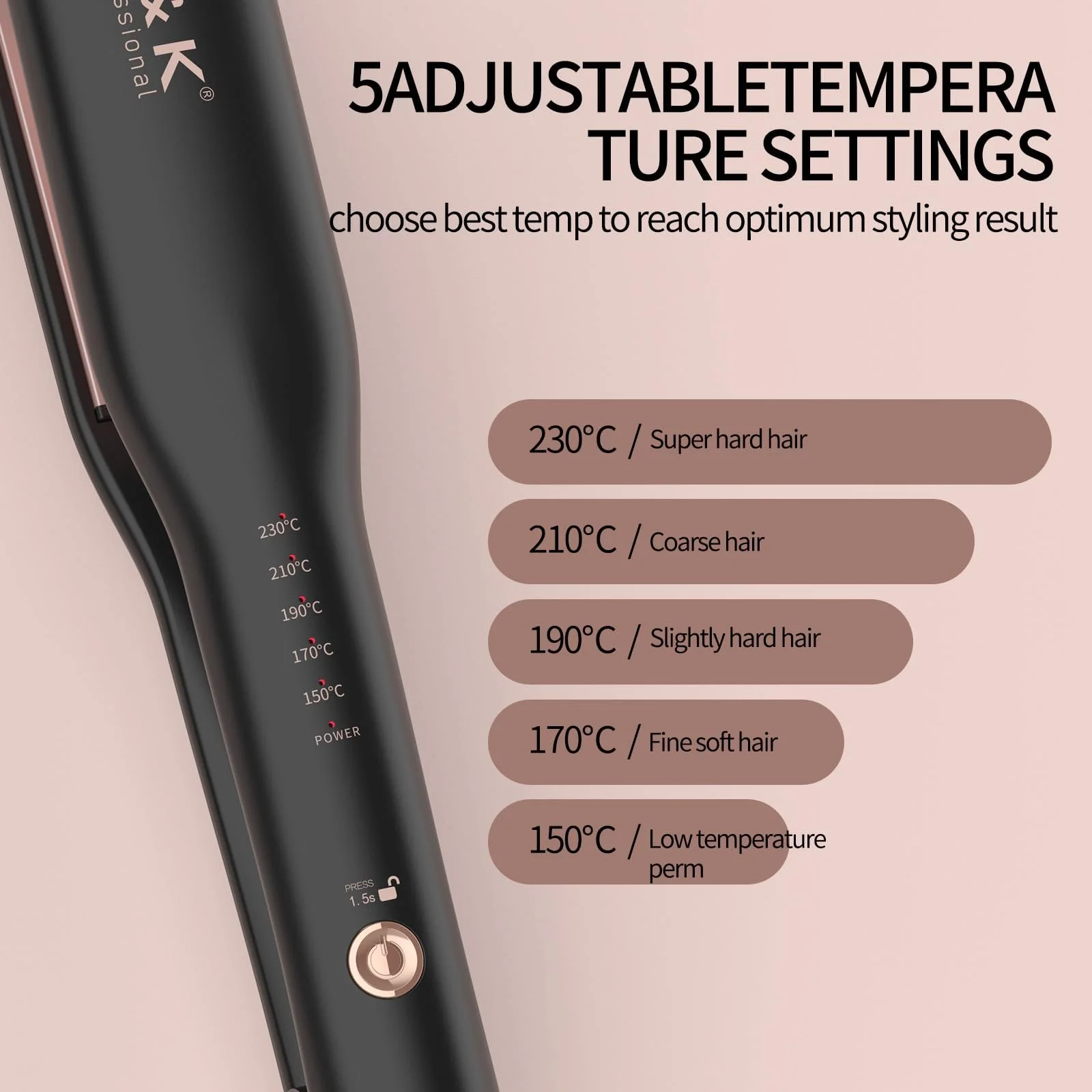 Выпрямитель K&K 38 мм титановые пластины LED-дисплей 130 °C - 230 °C, фото №4 Выпрямитель K&K 38 мм титановые пластины LED-дисплей 130 °C - 230 °C, фото №4