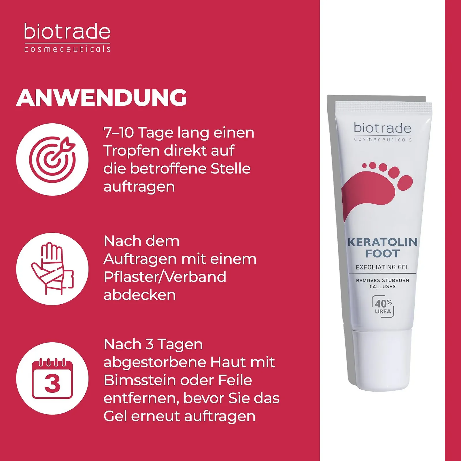 Гель для ног Biotrade Keratolin 40% мочевины против потовщения кожи и ногтей, 15 ml, фото №6