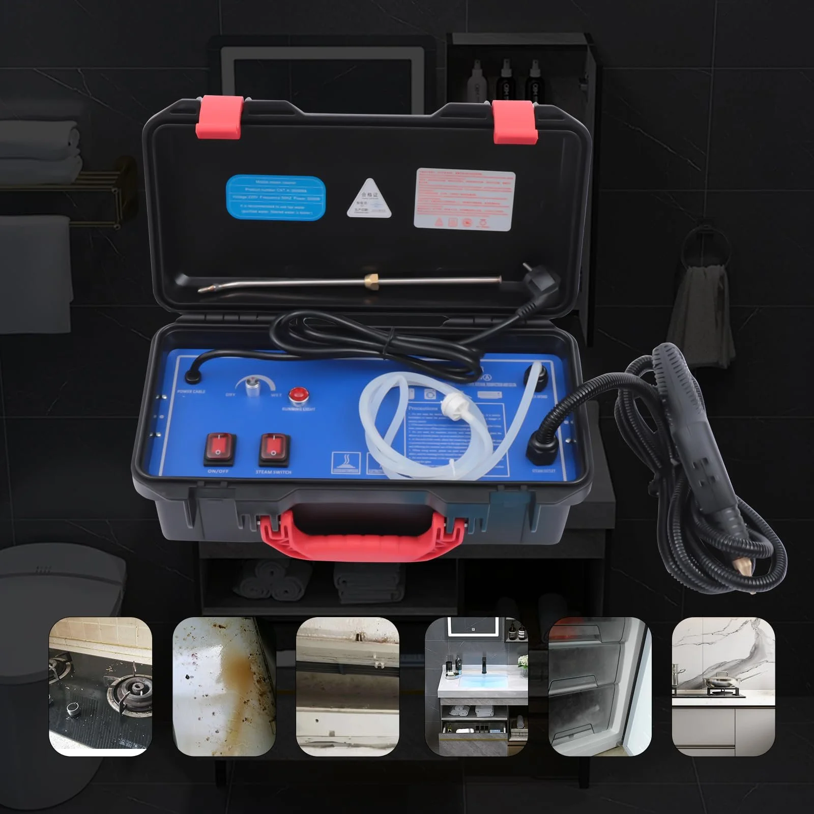 Пароочисник портативний 3000 Вт 220 В 100-120°C багатофункціональний з кейсом, фото №9 Пароочисник портативний 3000 Вт 220 В 100-120°C багатофункціональний з кейсом, фото №9