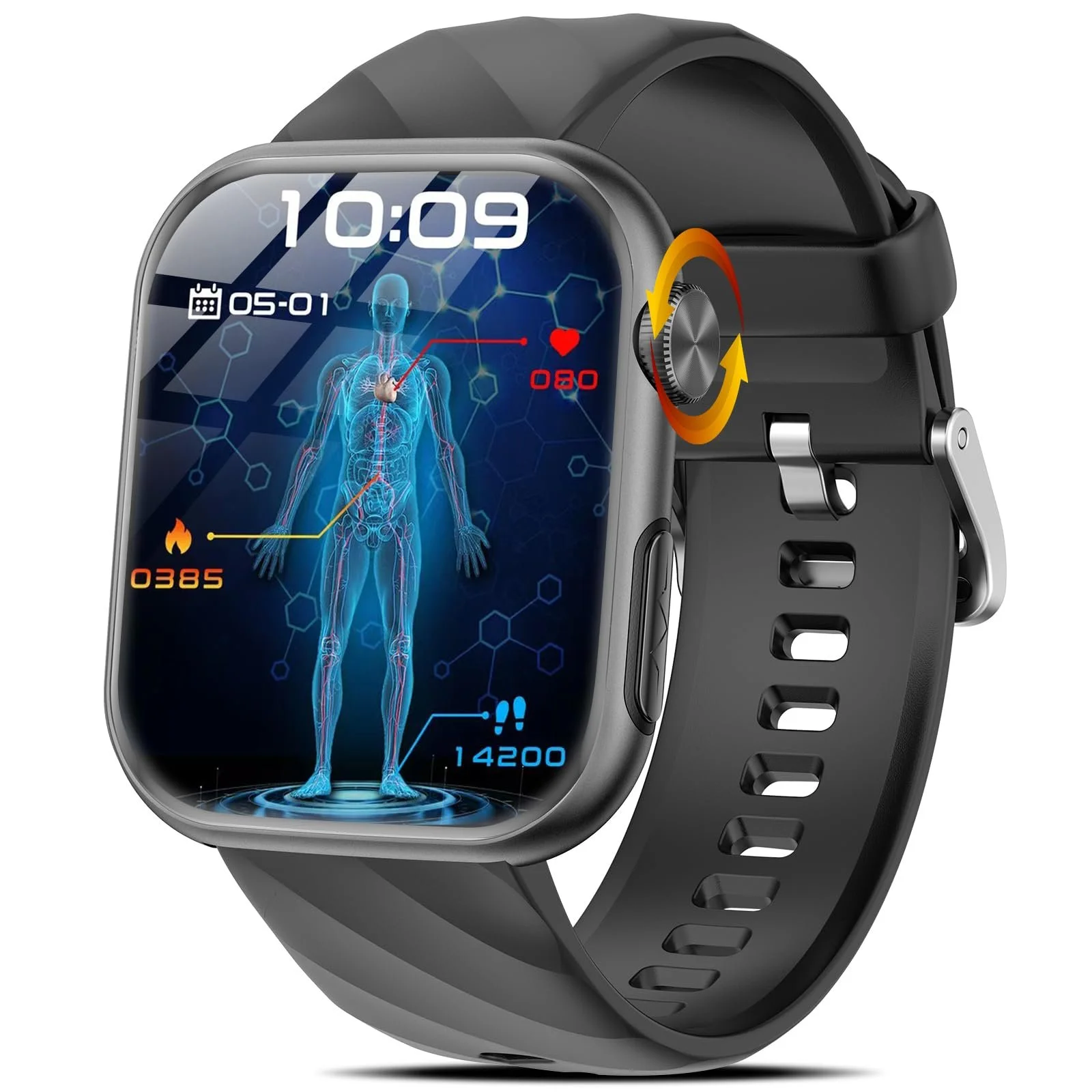 Смарт-часы 2025 ECG + HRV/BMI для мужчин и женщин, 1,97-дюймовый AMOLED, монитор здоровья с функцией телефона, круглосуточный мониторинг сердечного ритма SpO2, артериального давления, температуры тела, мониторинг сна, Черный, фото №1