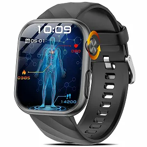Смарт-часы 2025 ECG + HRV/BMI для мужчин и женщин, 1,97-дюймовый AMOLED, монитор здоровья с функцией телефона, круглосуточный мониторинг сердечного ритма SpO2, артериального давления, температуры тела, мониторинг сна, Черный - Фото 1