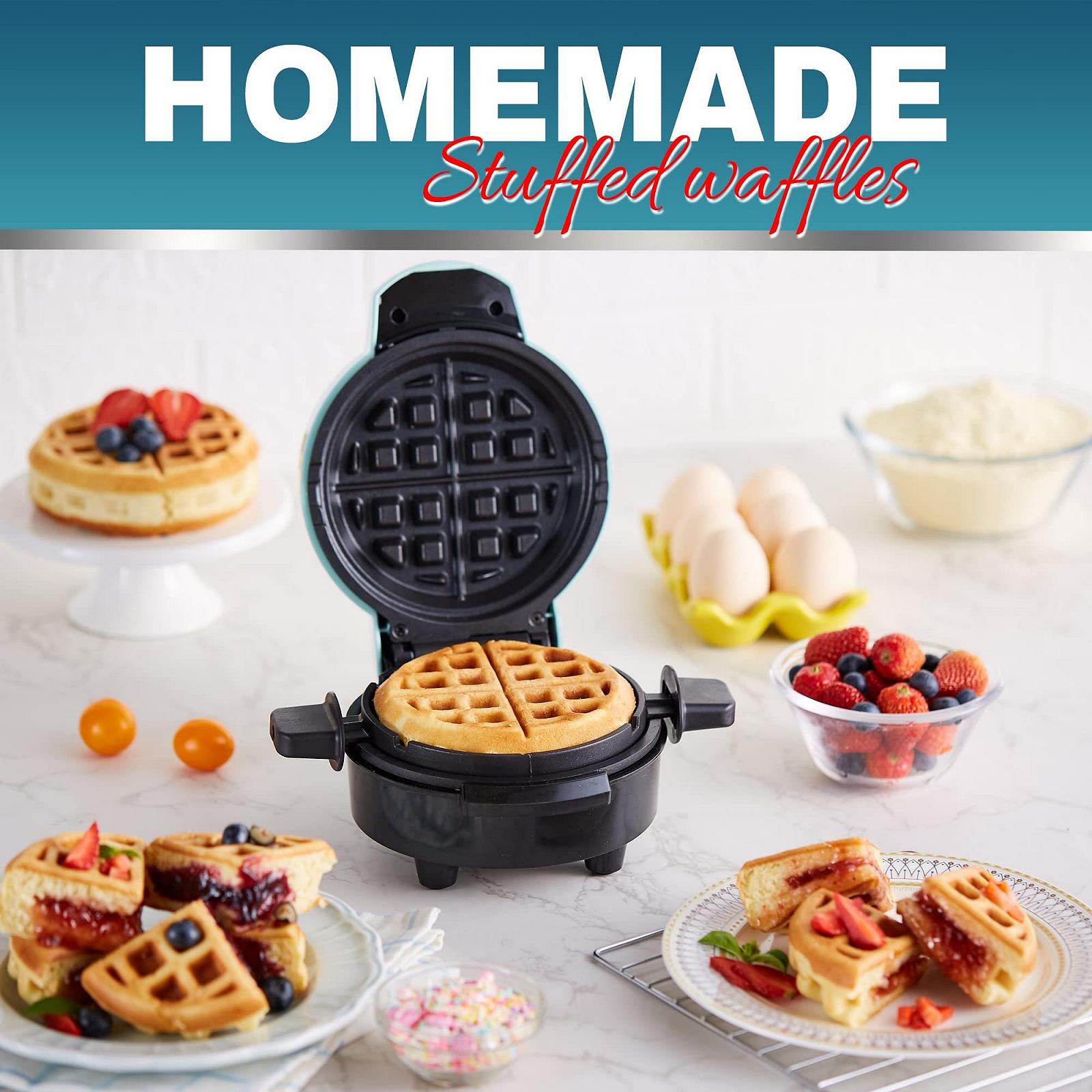 Вафельница Elite Gourmet EWM380M, антипригарная, для больших вафель 3,8 см, для сыпучих или фаршированных вафель, рёшти, кето, закусок, сэндвичей, яиц, простая очистка, мятно-зеленая, фото №4