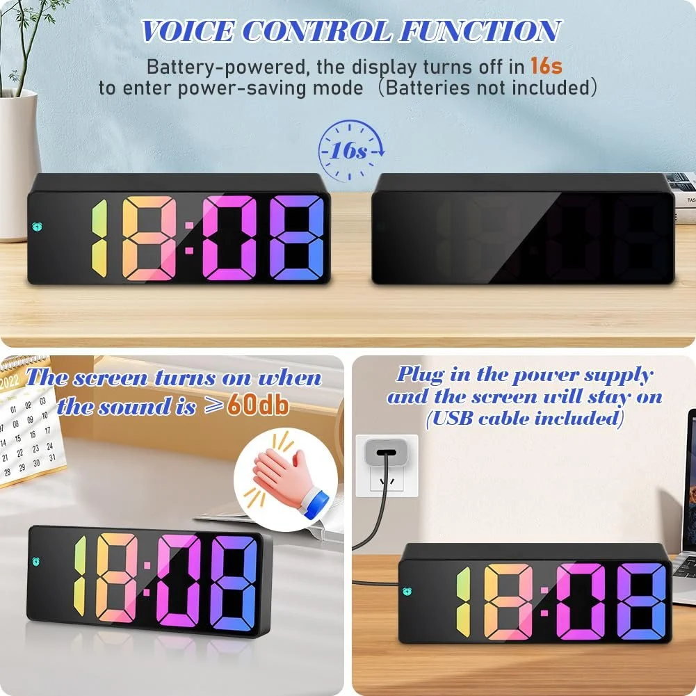 Цифровой Будильник flintronic LED с Большими Цифрами, Настольные Часы с Отображением Температуры, USB Питанием, Прикроватные Часы с Функцией Повтора/Регулировкой, фото №6