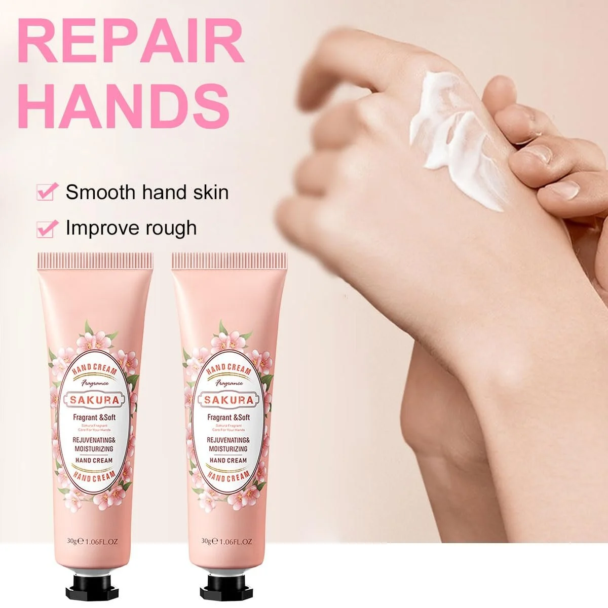 Крем для рук Cherry Blossom, Зволожуючий крем для рук для грубої, потрісканої шкіри, Ніжний крем для догляду за сухими руками, 2 шт., фото №3