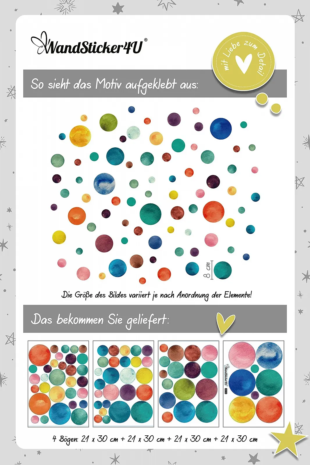 Набір наклейок на стіну WandSticker4U Кольорові кола Сонце Місяць Зірки Точки, фото №5