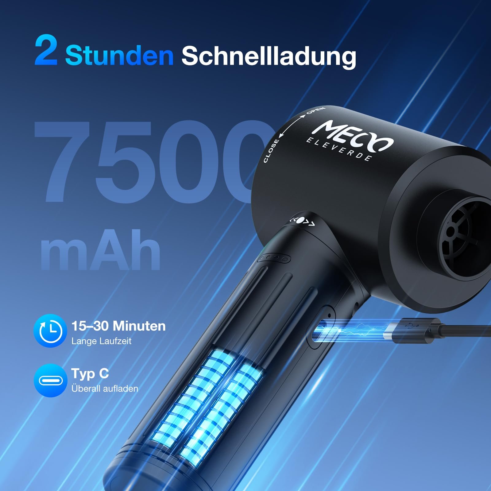 Подвидувка и пылесос 2 в 1 MECO ELEVERDE 90000 об/мин 12 кПа 3 скорости Type-C, фото №4