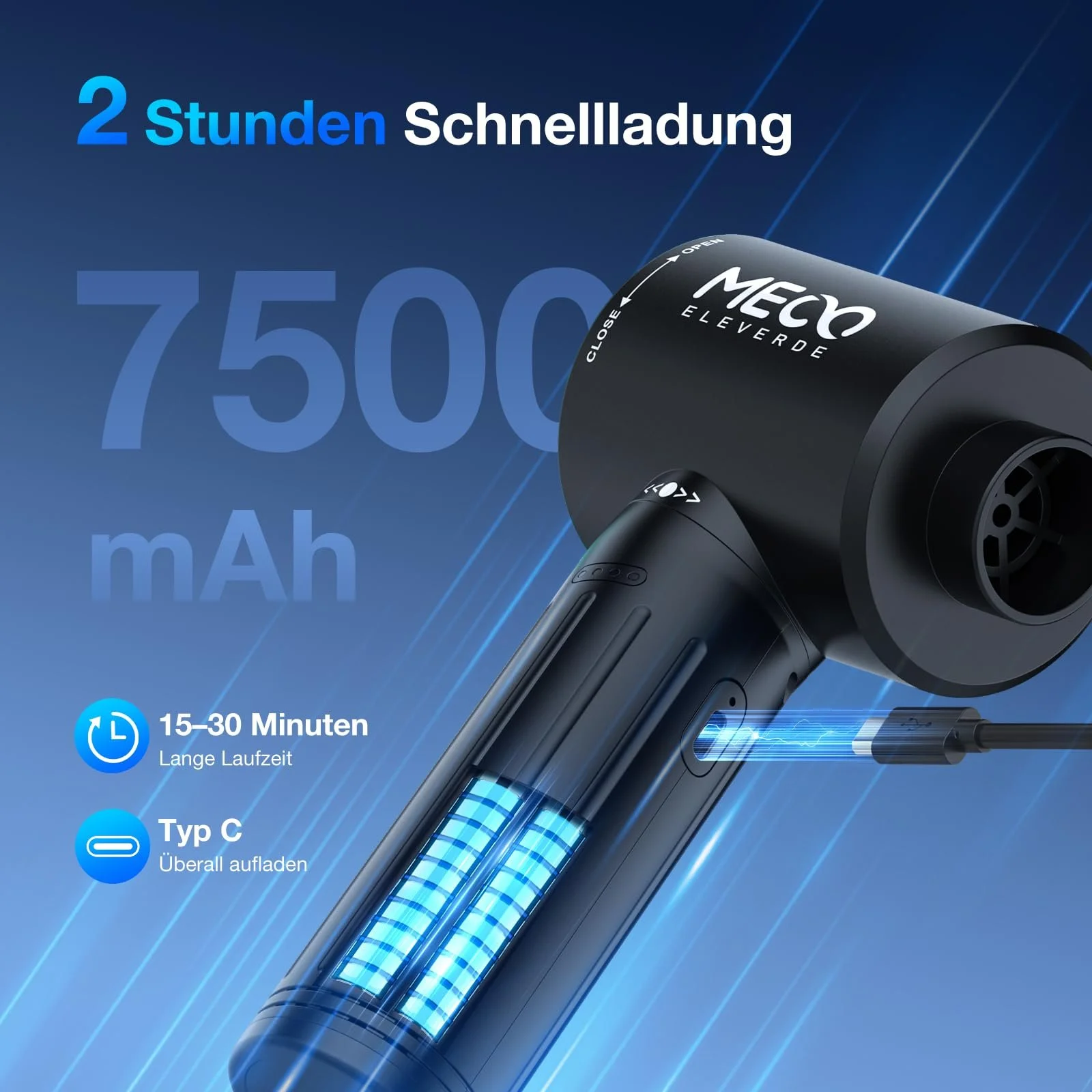 Повітродувка та пилосос 2 в 1 MECO ELEVERDE 90000 об/хв 12 кПа 3 швидкості Type-C, фото №4