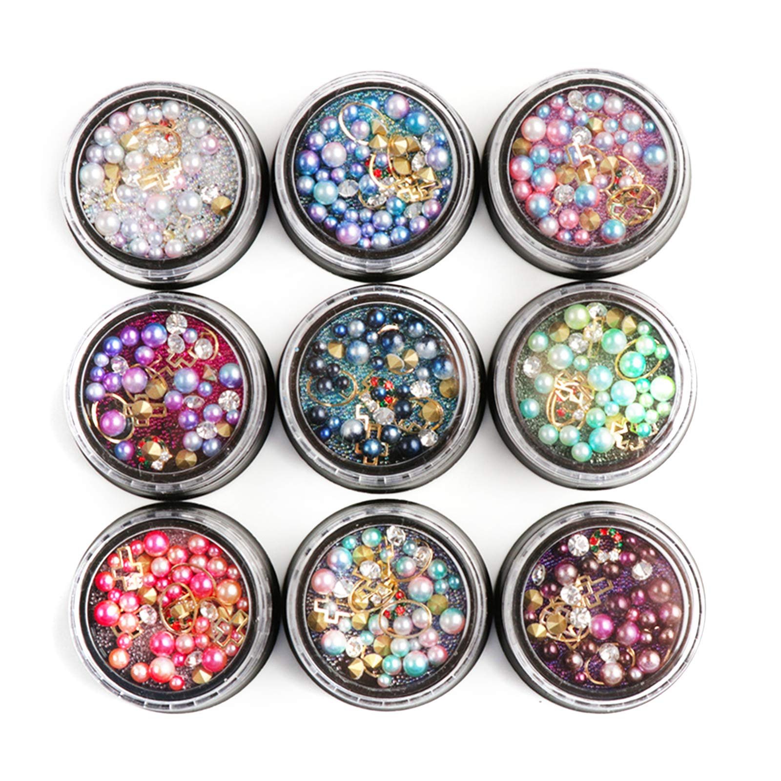 Бусины Градиентные для ногтей Mermaid 9 коробок Разноцветные Бусины для ногтей Стразы для украшения ногтей, фото №1