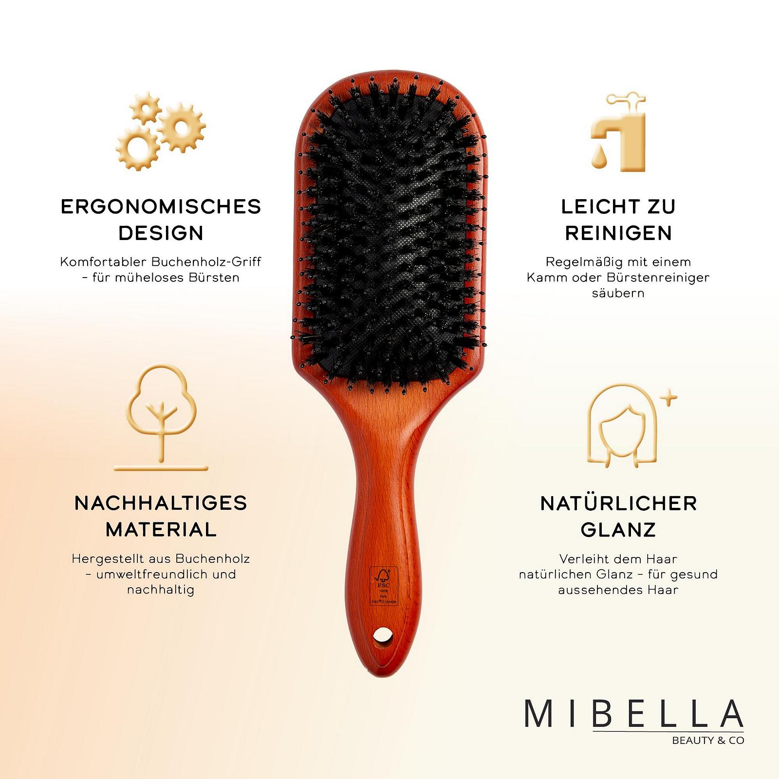Щітка для волосся MIBELLA BEAUTY & CO з щетиною кабана та нейлоновою щетиною, лопаткова щітка для масажу голови та догляду за волоссям - щітка виготовлена з екологічно чистого бука, фото №3
