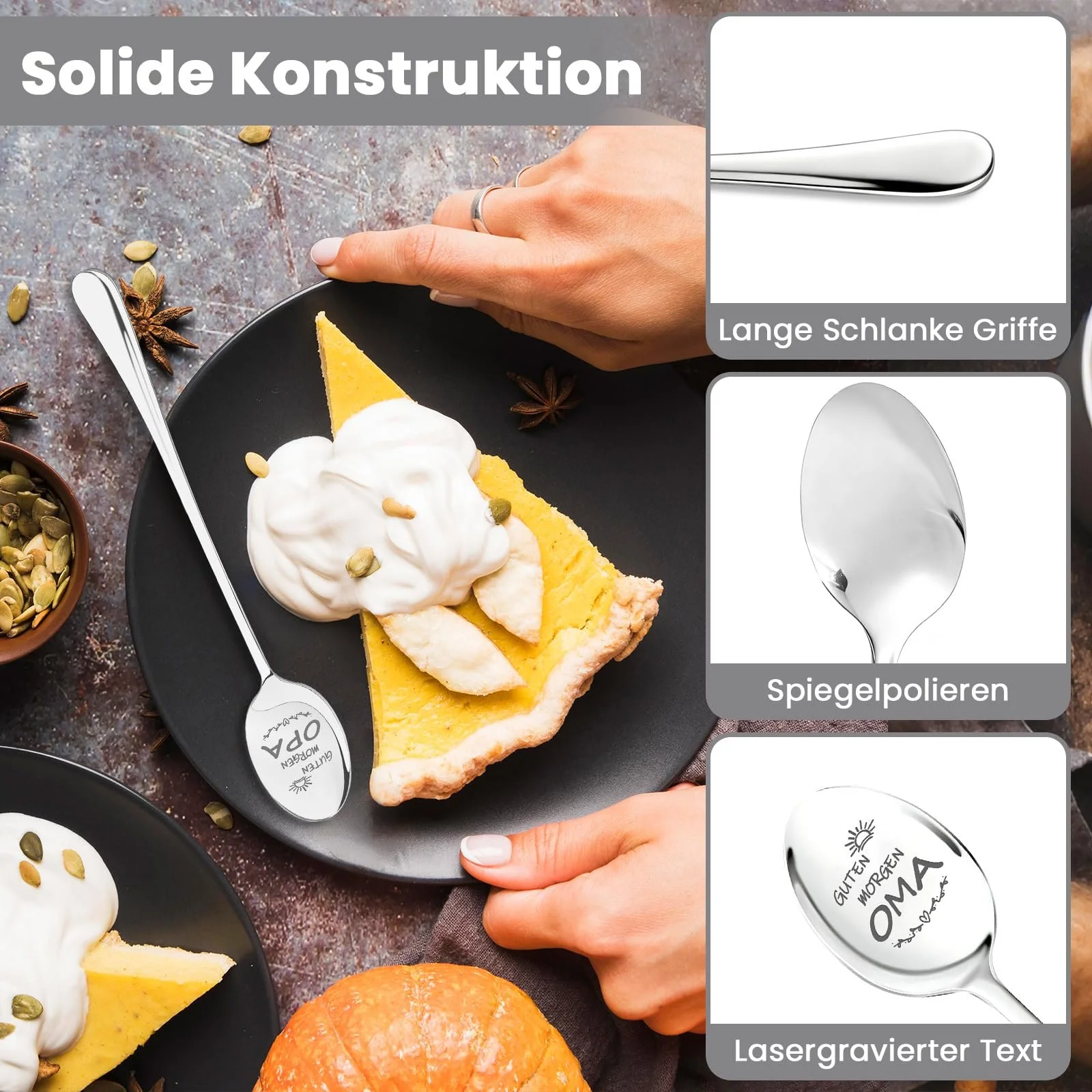 Ложка Кавова з гравіюванням Guten Morgen Oma/Opa, 2 шт, фото №4