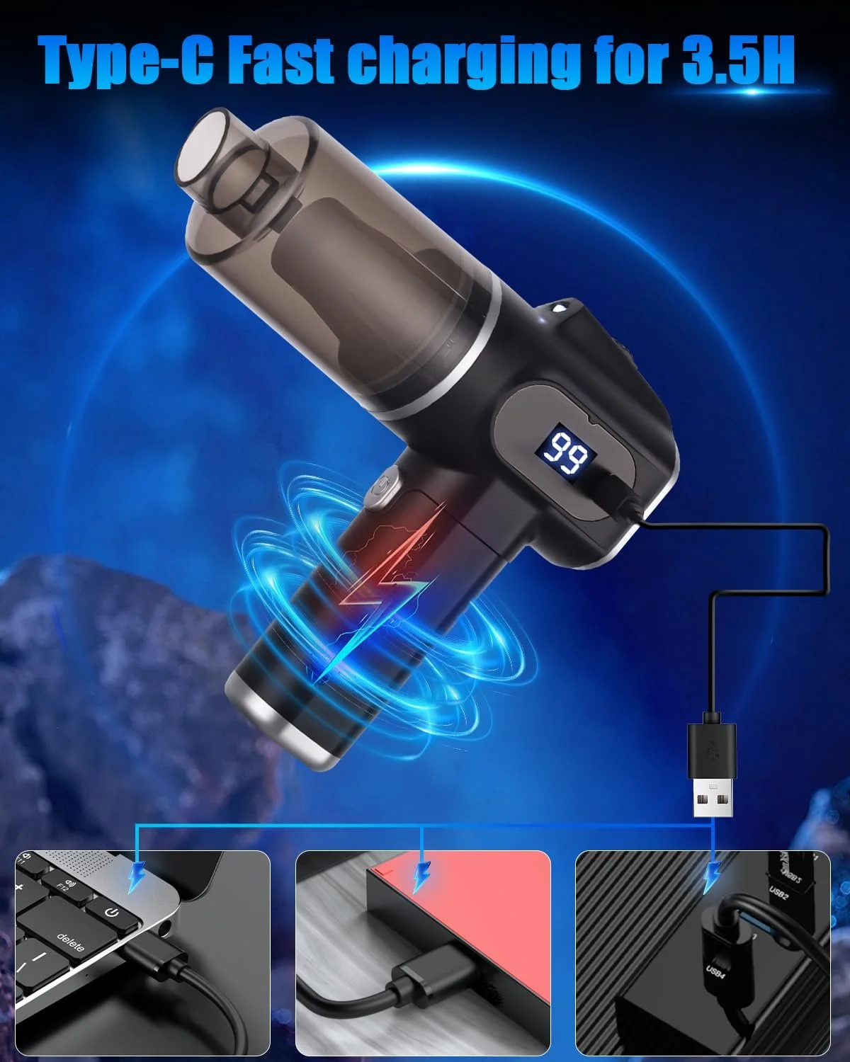 Електрична повітродувка 50000 RPM з LED підсвіткою та насадками, фото №6 Електрична повітродувка 50000 RPM з LED підсвіткою та насадками, фото №6