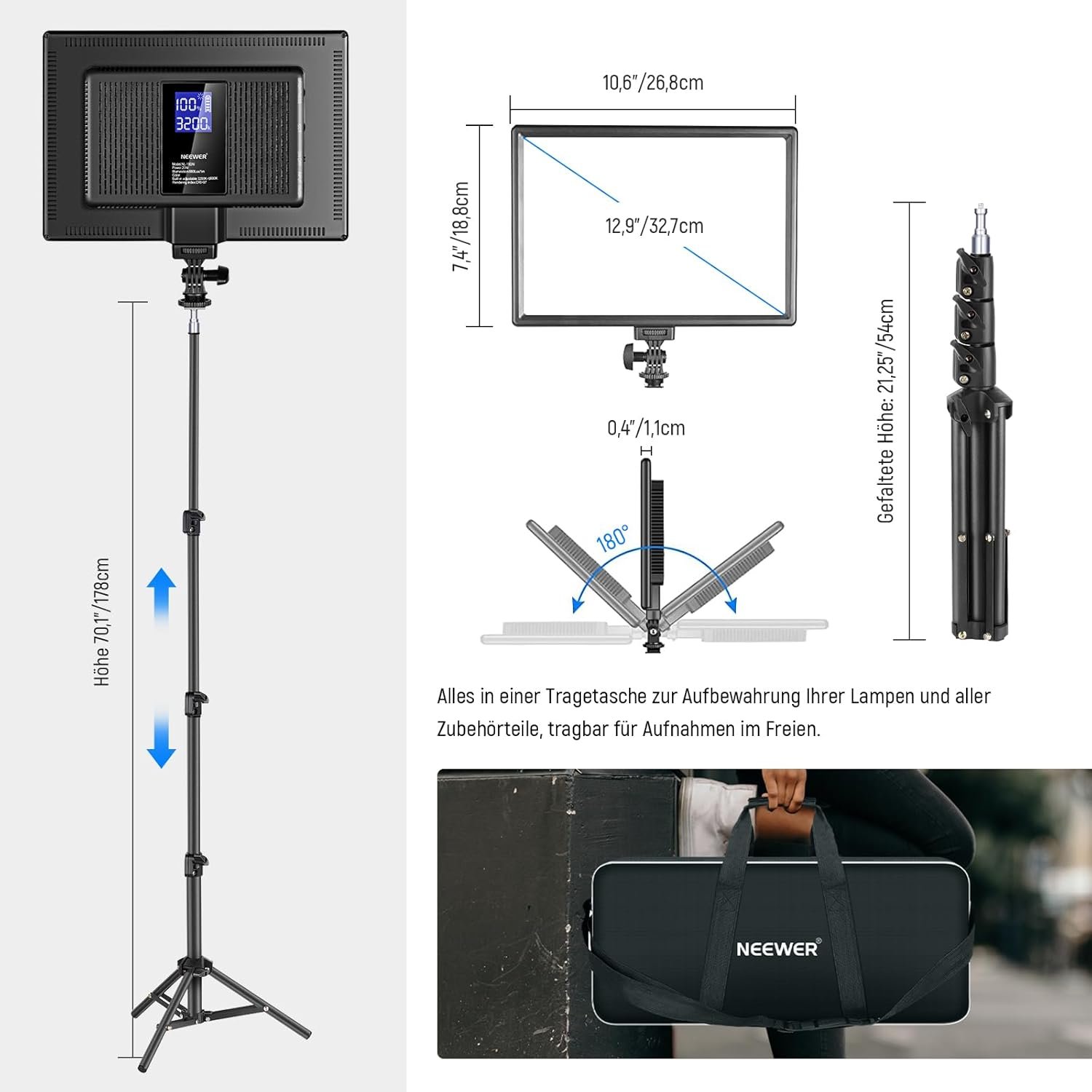 Студийный свет Neewer NL-192AI / 3200K–5600K / CRI 97+ / Черный, фото №7