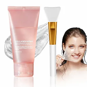 Маска Коллагеновая с витамином Е для лица, маска для лица против морщин, глубоко увлажняющая маска для лица для сужения пор, глубокое увлажнение, улучшает эластичность кожи (с кистью) - Фото 1