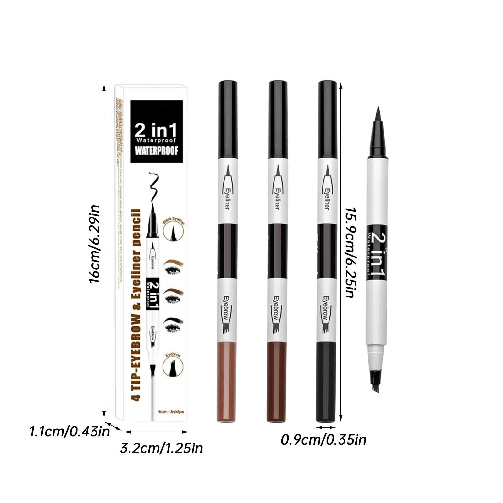 Двусторонняя Подводка для глаз Non Staining Water Eyebrow Pencil Waterproof Long Lasting Depigmentation Four Fork Set Waterproof Lazy Eyebrow Pencil Eyeliner 3 Sets of 6 мл (Черный,), фото №6