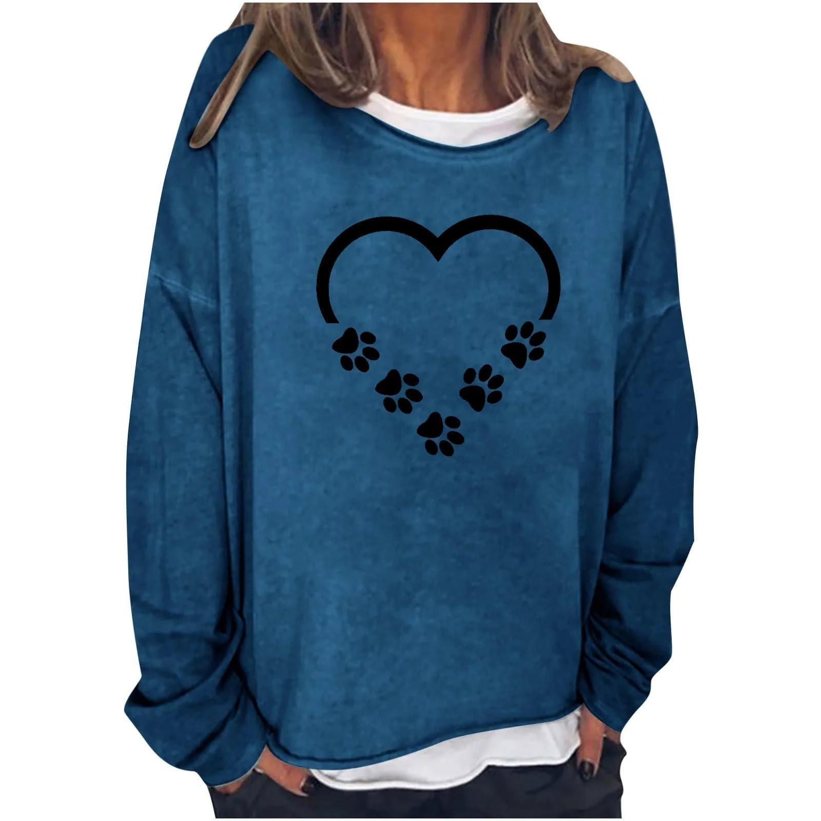 Женский Свитшот TRIGLICOLEUM Без Капюшона Пуловер С Принтом Сердца Любви и Следа Собачьей Лапы, Длинный Рукав, Базовая Рубашка, Круглый Вырез, Джемпер, Блузка Большого Размера, фото №1 Женский Свитшот TRIGLICOLEUM Без Капюшона Пуловер С Принтом Сердца Любви и Следа Собачьей Лапы, Длинный Рукав, Базовая Рубашка, Круглый Вырез, Джемпер, Блузка Большого Размера, фото №1