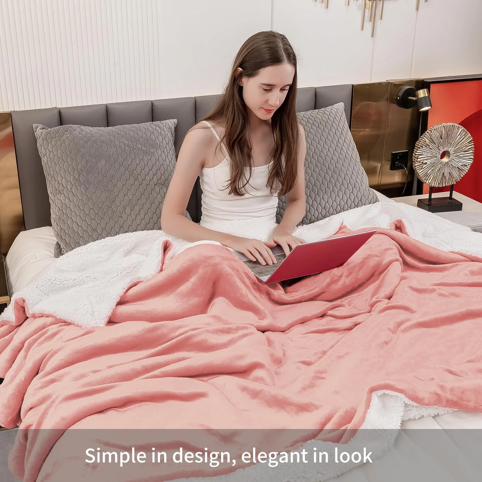 Одеяло Aisbo Толстое Уютное Пушистое, Розовое, 230 x 270 см, Большое Одеяло из Высококачественного Флиса Шерпа, Мягкое Розовое Одеяло, фото №7