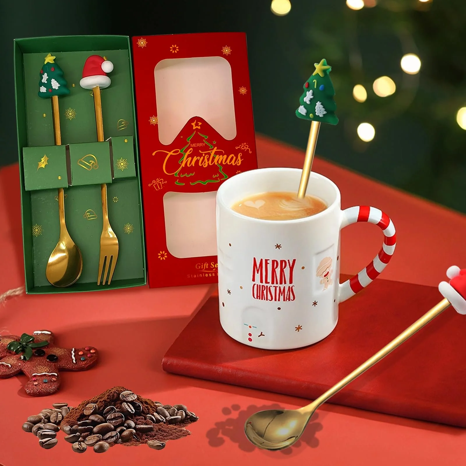 Набор рождественских ложек, Ложка кофейная, из нержавеющей стали, Рождественская, для размешивания, для украшения стола, фото №3