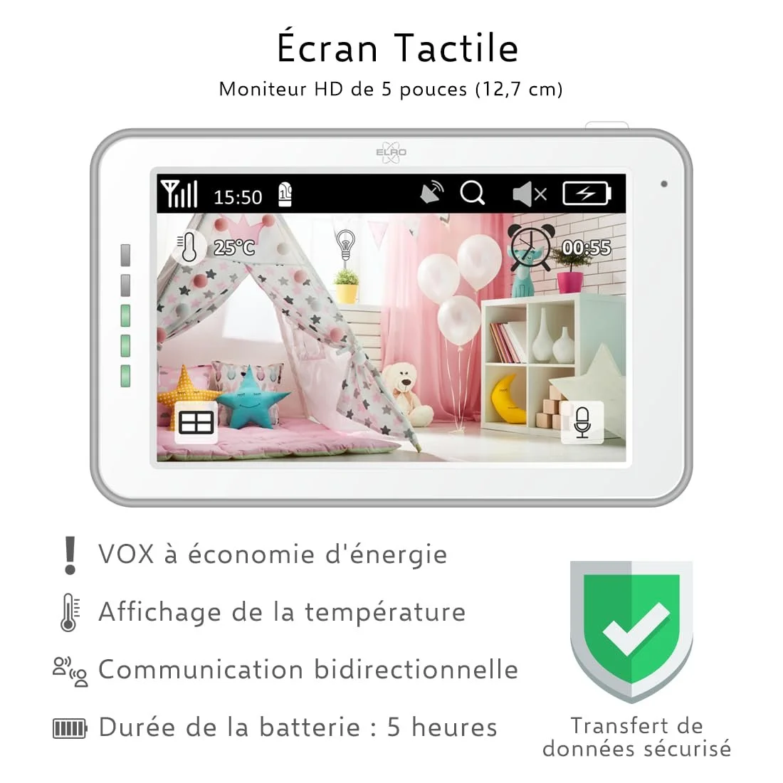 Відеоняня ELRO Royale BC3000-2 12,7 см Touchscreen HD App з додатковою камерою 1 шт., фото №5